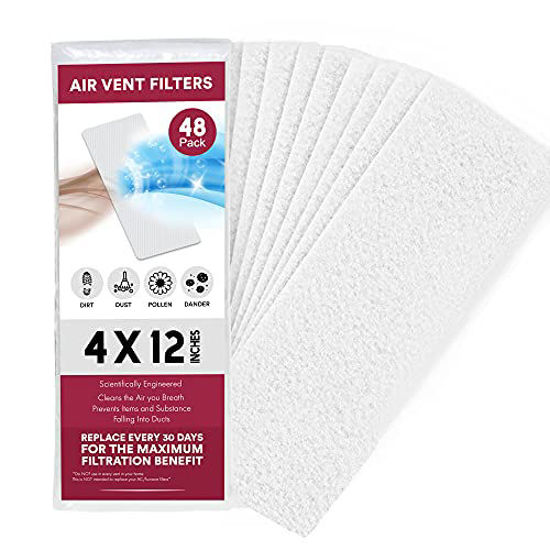 Picture of Vent Filter, Air Vent Filters, Floor Vent Filters (48 PACK) for Dust, Dirt, Pet Hair and More. 4"x12", 90 Day Air Vent Filters for Home