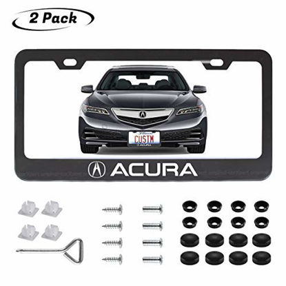 Picture of 2pcs fit Acura Front and Rear License Plate Frames,Newest Matte Aluminum Alloy Plate Frame to Decorate Your License Plate Cover,Screw Caps Included (fit Acura License Plate)