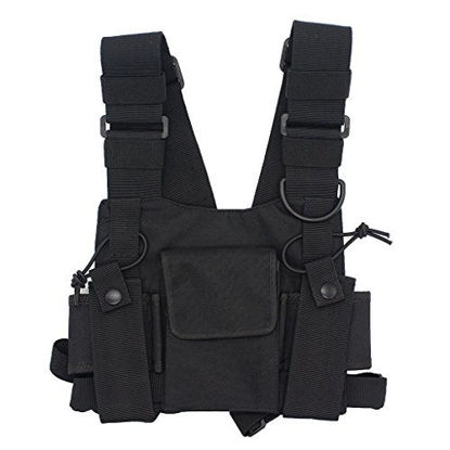 Picture of GoodQbuy Universal Radio Harness Chest Rig Bag Pocket Pack Holster Vest for Two Way Radio (Rescue Essentials) (Black)