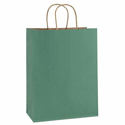 Picture of BagDream Gift Bags 10x5x13, Green Stripes Kraft Paper Bags 25Pcs Shopping Bags, Mechandise Bags, Retail Bags, Party Bags, Paper Gift Bags with Handles, 100% Recycled Paper Bags