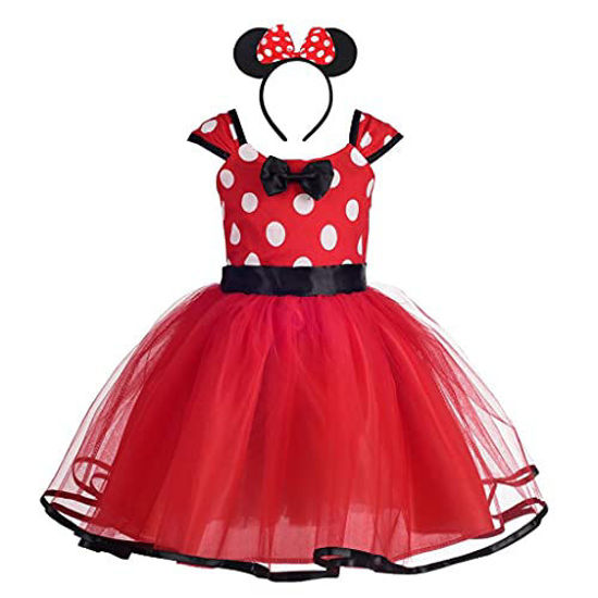 Picture of Dressy Daisy Toddler Girl Polka Dots Fancy Dress Up Costume Birthday Party Tulle Dresses with Headband Size 5-6 Red 203