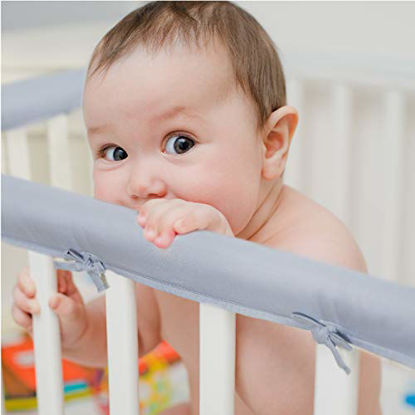 Picture of EXQ Home 3-Piece Baby Crib Rail Cover Set for 1 Front Rail and 2 Side Rails,Safe Kids Padded Crib Rail Protector from Chewing for Standard Cribs,Soft Batting Inner for Baby Teething Guard(Grey)