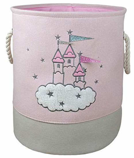 Picture of KUNRO Round Storage Basket Coating Organizer Bin Laundry Hamper for Nursery Clothes Toys (castle)