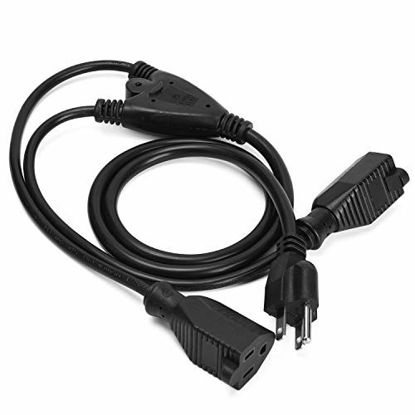 Picture of Facmogu 3.7FT / 1.12M 3 Prong 16AWG to 18AWG 1-to-2 Power Cord Splitter (1 NEMA 5-15P to 2 NEMA 5-15R), 125V 10A Heavy-Duty Y Splitter Power Cable