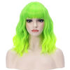 Picture of BERON 14 Inches Green Wig Short Curly Wig with Bangs Synthetic Wigs Women Girls Ombre Green Wig with Wig Cap