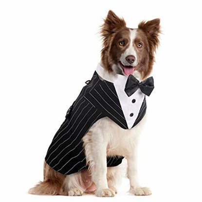 Picture of Kuoser Dog Tuxedo Dog Suit and Bandana Set, Dogs Tuxedo Wedding Party Suit, Dog Prince Wedding Bow Tie Shirt Formal Dog Weeding Attire for Large and Medium Dogs Golden Retriever Samo Bulldogs