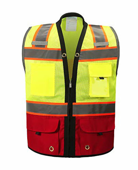 Picture of Shine Bright Safety Vest - High Visibility with Reflective Straps and Pockets - Soft, Durable, and Breathable - ANSI CLASS 2 (Size 4XL, Red)