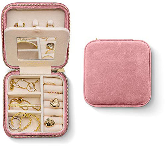 Plush Velvet Travel Jewelry Box Organizer | Travel Jewelry Organizer Box,  Travel Jewelry Case | Small Jewelry Box for Women, Jewelry Travel Case 