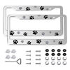 Picture of 2 Pcs Dog Paw License Plate Frames, 2 Holes Aluminum Alloy Silver Cat Paw License Plate Holder Tag Frame with Screw Caps, Universal American Frame Car Accessories for Pet Lovers