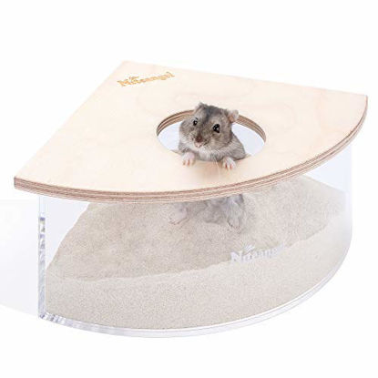 Picture of Niteangel Animal Sand-Bath Box: - Acrylic Critter's Sand Bath Shower Room & Digging Sand Container for Hamsters Mice Lemming Gerbils or Other Small Pets (Triangle, Birch-Wood)