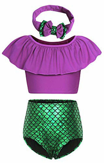 Picture of HenzWorld Little Mermaid Swimsuit Costume Kit Ariel Princess Dress Up Cosplay Birthday Beach Party Outfit