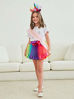 Picture of Girls Layered Tutu Skirt with Unicorn Tshirt, Headband & Satin Sash (Rainbow Unicorn Flower, 9-10 Years)