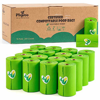 Picture of Pkpoo Compostable Poop Bags Certified, 240 Plant-Based Poop Bags for Dogs, Unscented Doggie Waste Bags - Vegetable-Based Extra Thick with 100% Leak-Proof, Green Dog Poo Bags