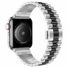 Picture of baozai Compatible with Apple Watch Band 45mm 44mm 42mm, iWatch SE& Series 7 6 5 4 3 Stainless Steel Strap with Butterfly Folding Clasp for Men, 3Rows-Silver/Black, 45mm/44mm/42mm