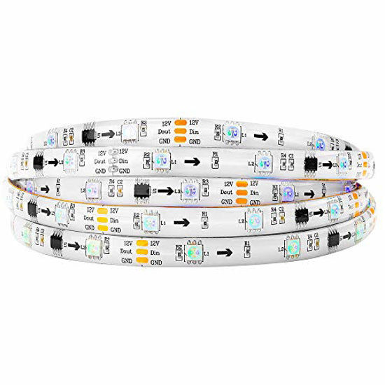 Picture of BTF-LIGHTING WS2811 IC=RGB IC Addressable Dream Color LED Strip 16.4FT 30LEDs/m 10Pixels/m 150LEDs 50pixels IP65 Splash Proof White PCB Flexible DC12V Chasing Effect for Bedroom,Desk,Home Decoration