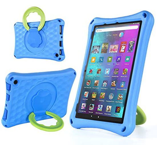 Picture of All-New Fire HD 10 & Fire HD 10 Plus Tablet case for Kids(2021 Release,11th Generation),BORXJNM Lightweight EVA Kids Friendly Shockproof 360 Rotating Grip Handle Folding Stand Cover for Kids,Blue