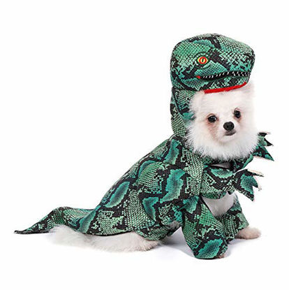 Picture of Filhome Dog Dinosaur Costume, Pet Halloween Cosplay Dress Up Costumes, Funny Dino Hoodie Outfits Coat Clothes for Puppy Cat Dogs