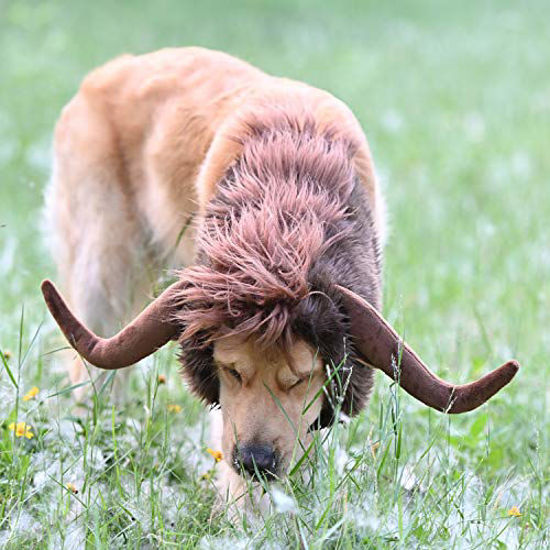 Picture of Funny Pet Moose Costumes for Dog, Cute Furry Pet Wig for Halloween Christmas, Pet Clothing Accessories (Bull, Size L)