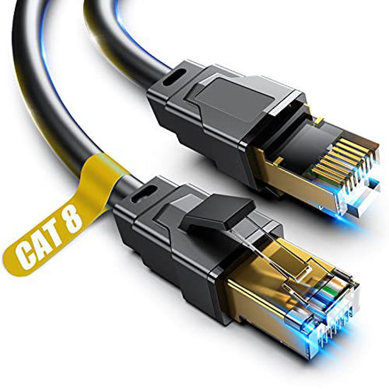 Picture of Cat 8 Ethernet Cable, 15ft Heavy Duty High Speed Internet Network Cable, Professional LAN Cable, 26AWG, 2000Mhz 40Gbps with Gold Plated RJ45 Connector, Shielded in Wall, Indoor&Outdoor