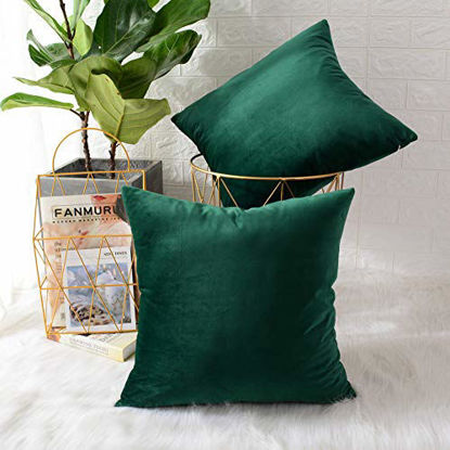 Picture of MERNETTE New Year/Christmas Decorations Velvet Soft Decorative Square Throw Pillow Cover Cushion Covers Pillowcase, Home Decor for Party/Xmas 22x22 Inch/55x55 cm, Dark Green, Set of 2