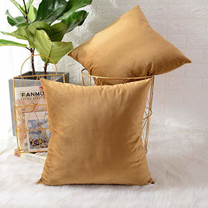Picture of MERNETTE Pack of 2, Velvet Soft Decorative Square Throw Pillow Cover Cushion Covers Pillow case, Home Decor Decorations for Sofa Couch Bed Chair 22x22 Inch/55x55 cm (Gold)