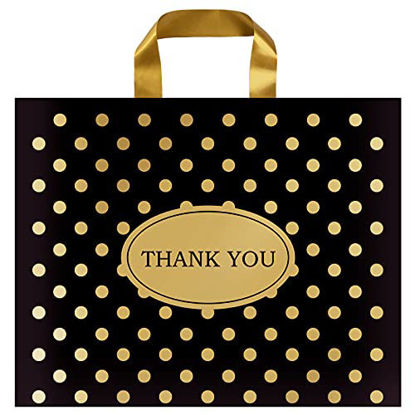 Picture of Thank You Bags,Shopping Bags for Small Business Plastic Retail Bags with Soft Loop Handle for Goodie Bags Boutique Party Stores 50 Pack (12" x 15",Black) 