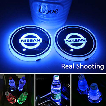 Picture of 2pcs fit Nissan Car Cup Holder Lights,USB Charging Lights up The Coaster,Changeable Color LED Interior Atmosphere Lamp