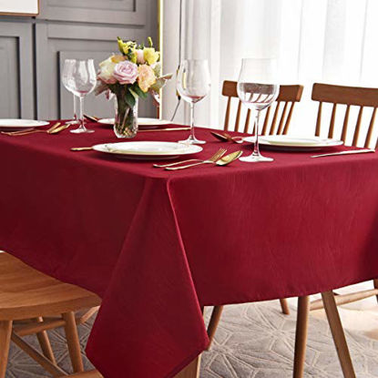 Picture of maxmill Jacquard Table Cloth Swirl Design Waterproof Antiwrinkle Heavy Weight Soft Tablecloths for Circular Table Cover and Kitchen Dinning Tabletop Square 60 x 60 Inch Red