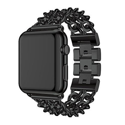 Picture of Seoaura Compatible Apple Watch Band 38mm 40mm, Stainless Steel Metal Cowboy Chain Style Replacement iWatch Series 6 5 4 3 2 1 SE Nike+ Sports Strap Wristband (Black, 38mm/40mm)