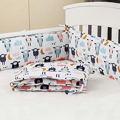 Picture of Sunstyle Home Baby Crib Bumper Pad-4 Pieces, Soft Breathable Microfiber Crib Liner for Standard Cribs,Machine Washable Printed Bumper Pad for Baby Crib,Sheep