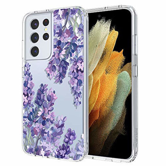 Picture of Case for Galaxy S21 Ultra,MOSNOVO Shockproof TPU Bumper Slim Clear Case with Women Teen Girl Floral Flower Design for Samsung Galaxy S21 Ultra 5G Phone Case Cover - Lavender