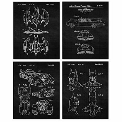 Picture of Vintage Batmobile Patent Poster Prints, Set of 4 (8x10) Unframed Photos, Wall Art Decor Gifts Under 20 for Home, Office, Garage, Man Cave, College Student, Teacher, Comic-Con & Batman Movies Fan