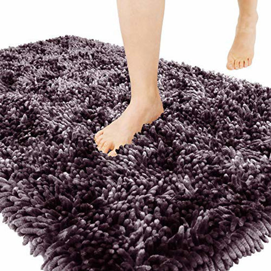 Picture of Yimobra Bathroom Rugs Non Slip, Bath Mats Super Absorbent Chenille Bath Shaggy Mats, Plush Carpets Mat for Kids Tub, Shower, Bathtub and Bath Room, Machine Wash Dry Rugs, 24 x 17 Inches, Gray Purple