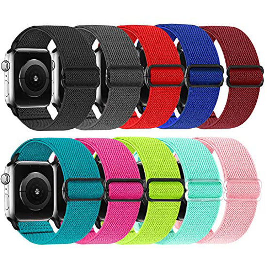 Picture of ShuYo Compatible with Apple Watch Bands 38mm 40mm 41mm 42mm 44mm 45mm, Adjustable Soft Solo Loop with Buckle Woven Elastic Sport Bands for iWatch Series SE/7/6/5/4/3/2/1(38 40 41MM)