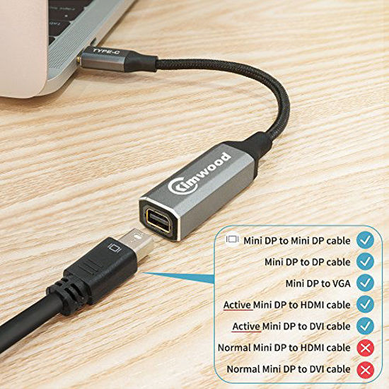 Picture of USB C to Mini Displayport, Kimwood USB C to Mini Displayport Adapter 4K@60HZ for MacBook Pro 2018/2017/2016, iMac, Google Chromebook and More USB C Devices (Mini Displayport)