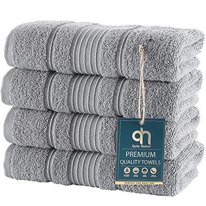 Picture of Qute Home 4-Piece Hand Towels Set, 100% Turkish Cotton Premium Quality Towels for Bathroom, Quick Dry Soft and Absorbent Turkish Towel Perfect for Daily Use, Set Includes 4 Hand Towels (Grey)