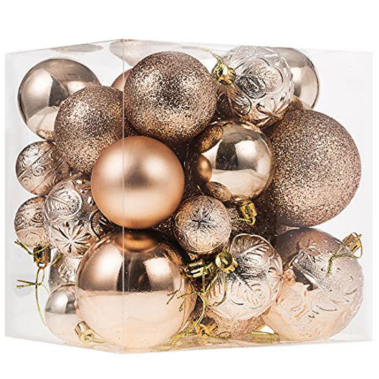 Picture of Christmas Ornaments for Xmas Trees,Champagne Shatterproof Christmas Ball Ornaments of 32 pcs