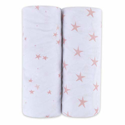 Picture of Changing Pad Cover - Cradle Sheet 100% Jersey Cotton 2 Pack for Baby Girl-Dusty Rose and Mauve Pink Stars