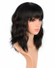 Picture of 14 inch Shoulder length wavy wigs with bangs for black women natural looking short curly synthetic hair wigs heat resistant (Black mix Brown-02)