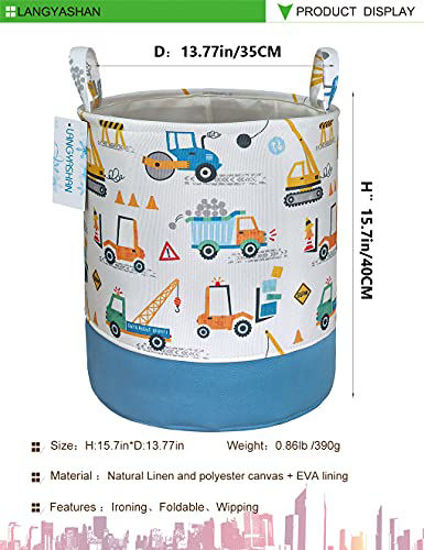 Picture of LANGYASHAN Laundry Basket Cotton Collapsible Organizer Storage Basket for Boys Girls Laundry Hamper Toy Bins Gift Baskets Bedroom Clothes Children Nursery(Engineering Car)