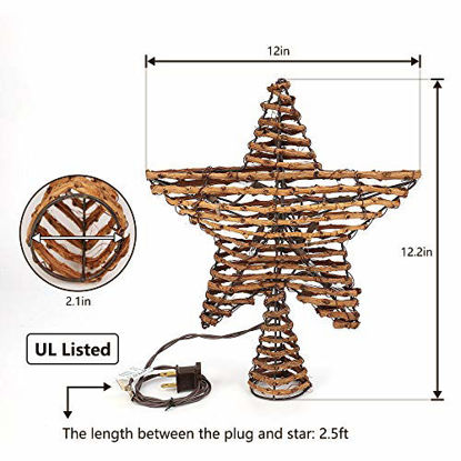 Picture of Brizled Christmas Tree Topper, 12-inch Rattan Star Treetop with 10 Warm White Lights, 120V UL Certified Xmas Tree-top Star Lights for Christmas Tree Ornament Indoor Party Home Decoration