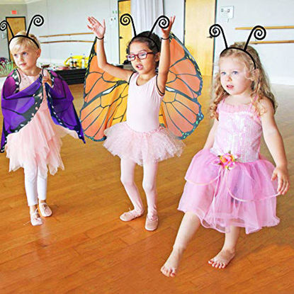 Picture of 6 Pcs Fairy Kids Butterfly-Wings Costume for Toddler Girls, Dress Up Mask Headband for Pretend Play Party Favors (Purple-Orange)