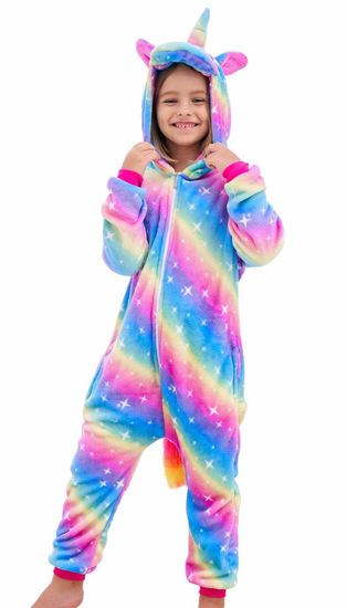 Picture of Girls Unicorn Pajamas Onesie Cosplay Costume for Kids (Rainbow Galaxy, 6-7 Years)