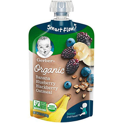 Picture of Gerber Organic 2nd Foods Baby Food, Banana, Blueberry & Blackberry Oatmeal, 3.5 Ounce Pouch, 12 count