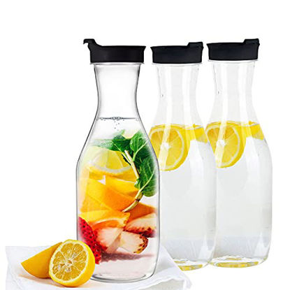 Picture of Party Bargains Clear Plastic Pitcher [3 Pack] 50 Oz Black Cap Premium Quality & Heavy Duty Water Containers | Excellent for Iced Tea, Powdered Juice, Cold Brew, Mimosa Bar