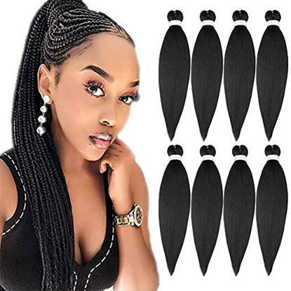 Picture of Pre-Stretched Braiding Hair Extensions Black - 18''-8 Packs Synthetic Crochet Braids, Natural Braid Crochet Hair, Hot Water Setting Professional Soft Yaki Texture (18inch,1B)