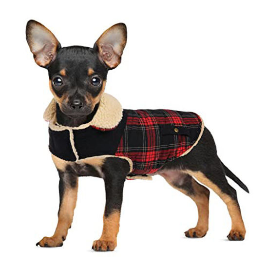 Picture of Preferhouse Winter Coat for Small and Medium Dogs, Puppy Plaid Jacket, Cotton Coat for Cold Weather, Windproof Warm Dog Garments, Pet Thickened Outfits Indoor Outdoor, XS