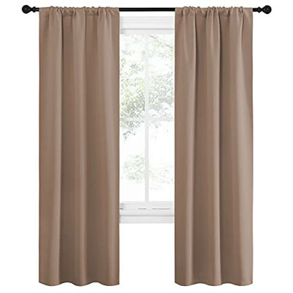Picture of NICETOWN Kitchen Window Blackout Curtains - Window Treatment Thermal Insulated Rod Pocket Small Blackout Draperies/Drapes for Bedroom/Kitchen (Cappuccino, Set of 2, 34 inches Wide by 72 inches Long)