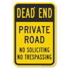 Picture of SmartSign 18 x 12 inch Dead End - Private Road, No Soliciting, No Trespassing Metal Sign, 63 mil Laminated Rustproof Aluminum, Black and Yellow