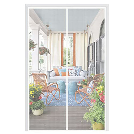 Picture of MAGZO Magnet Screen Door Fit Door Size 36 x 82, Magnetic Mesh with Heavy Duty Full Frame Hook&Loop for Patio Door -White